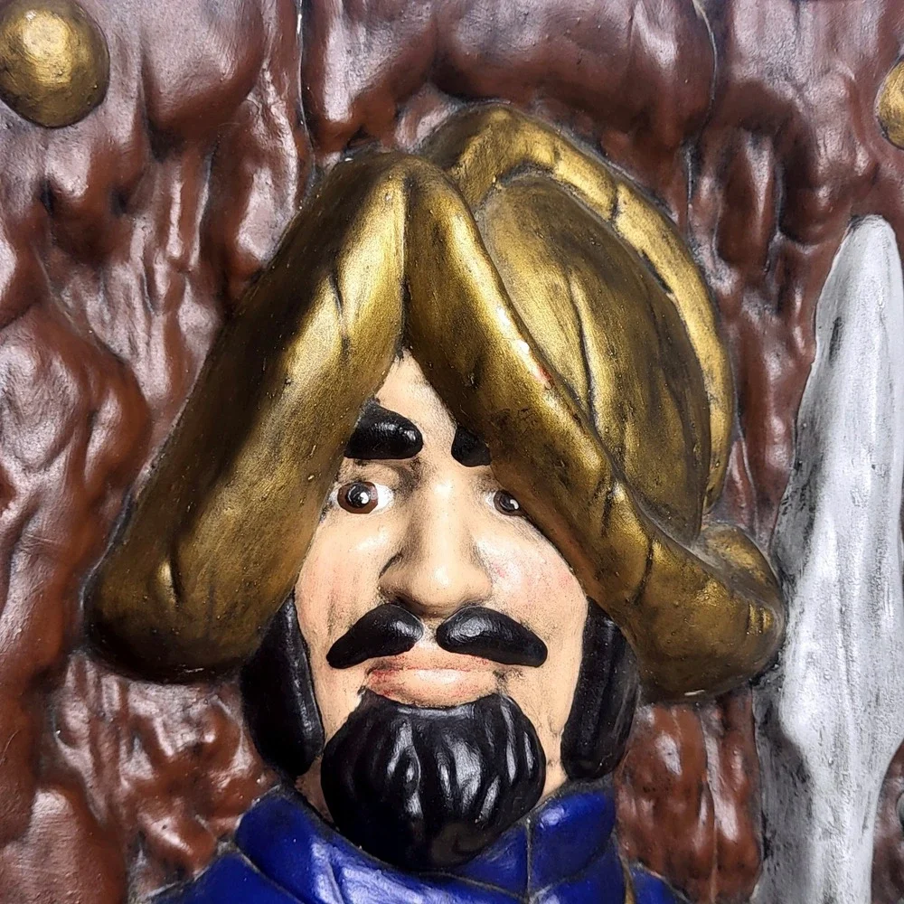 Vintage Spanish Conquistador Wall Art Plaque Set 3D Relief Red Blue Gold 14x10